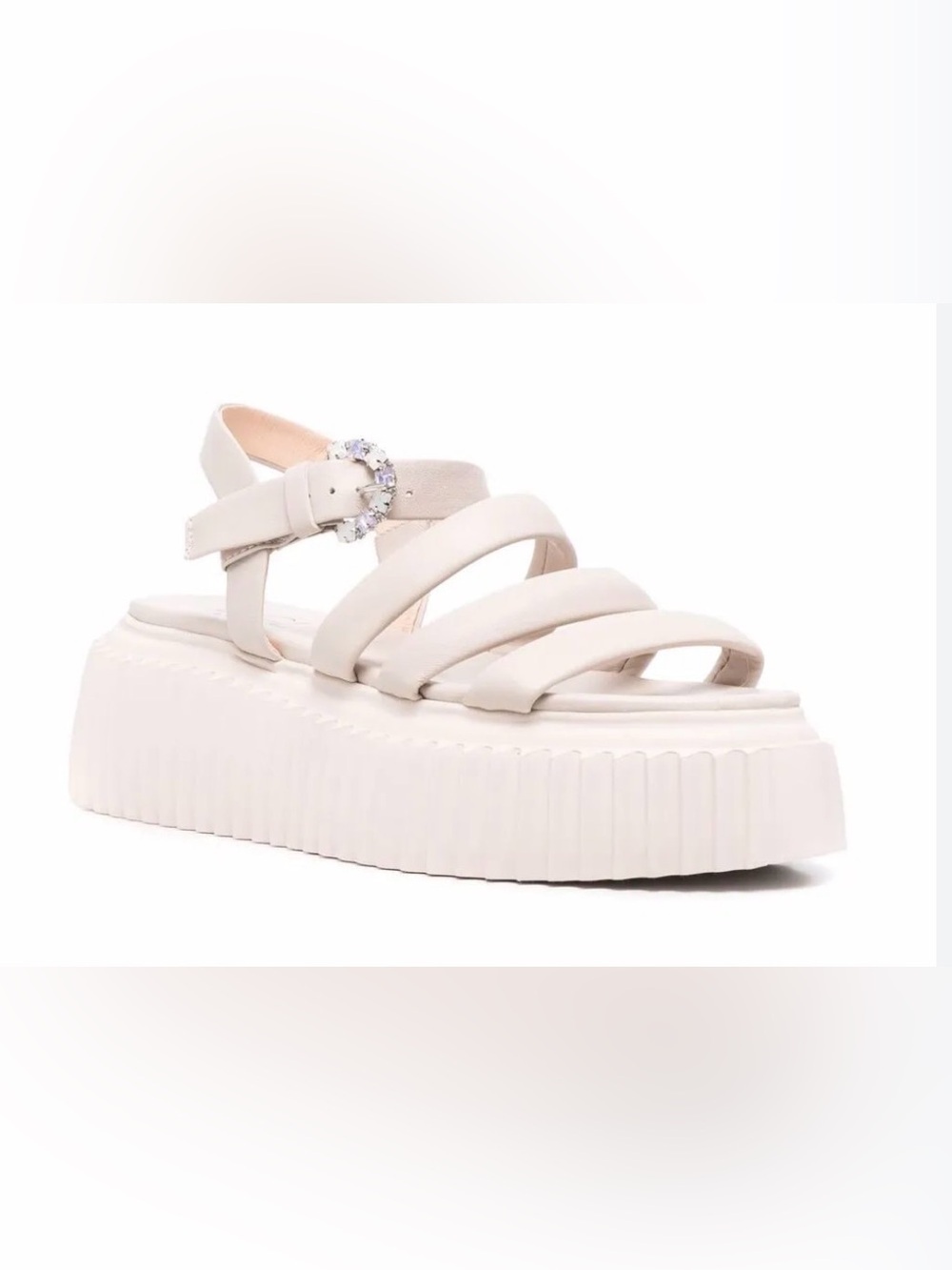 AGL Shiny Strappy Platform Sandals Cream White Leather EU 39 / US 8.5